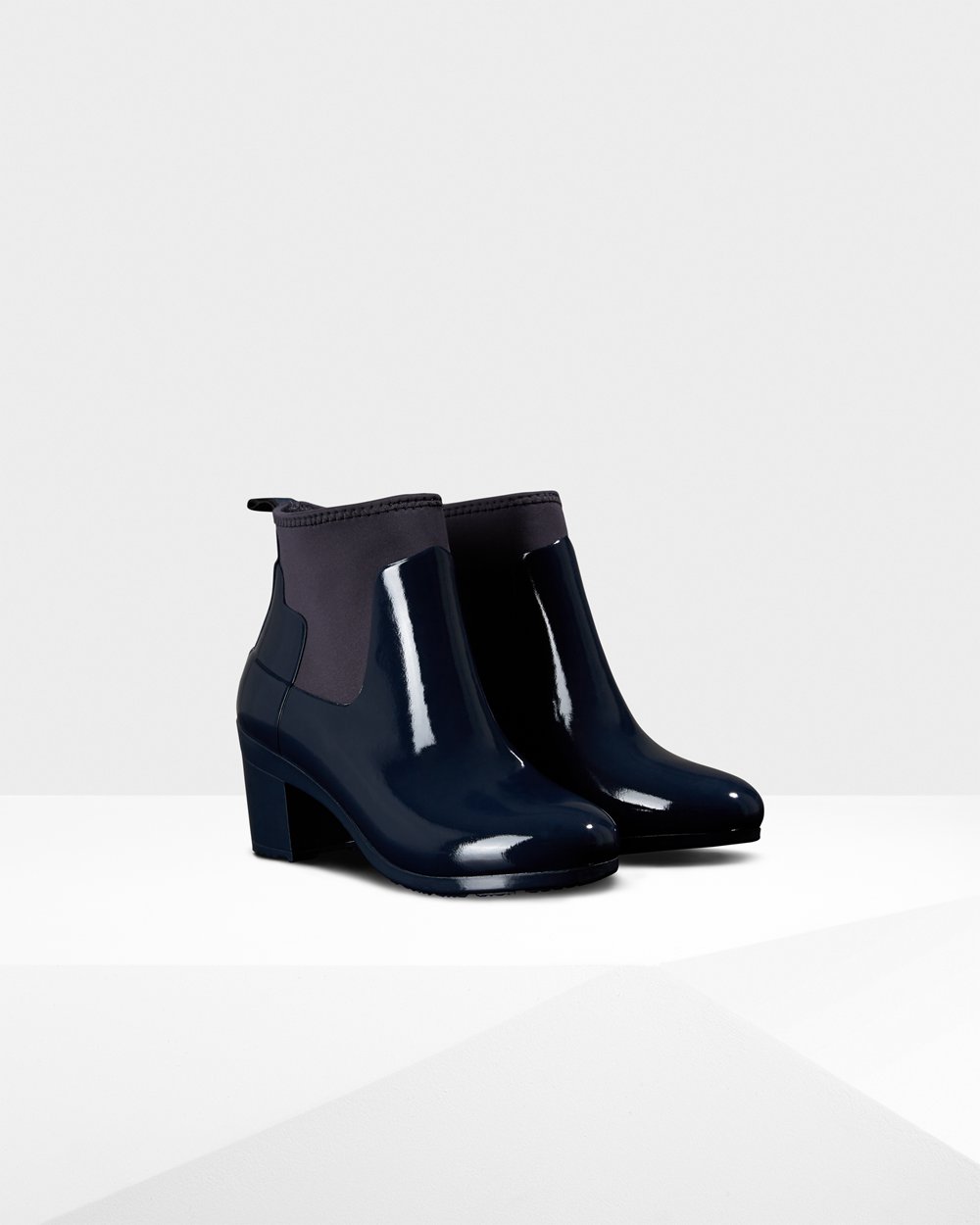 Botas de Tacon Hunter Mujer - Refined Slim Fit Gloss Mid - Azul Marino - QKLROSN-26